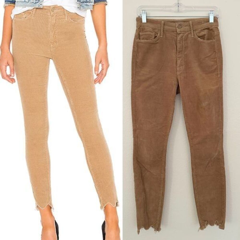 MOTHER High Waisted Looker Ankle Chew Corduroy Pants Honey Tan Skinny Women's 26